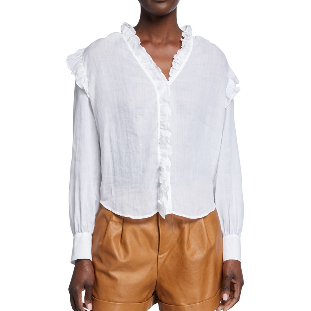 Frame Lauren Long-Sleeve Ruffle-Trim Blouse